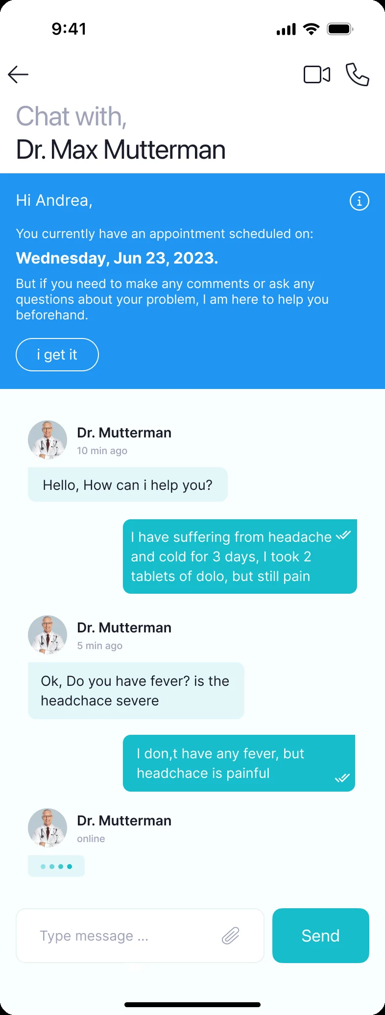 Chat with an appointment reminder